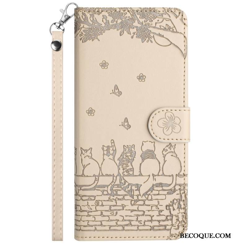 Nahkakotelo iPhone 16 Plus Kissakuvio Hihnalla