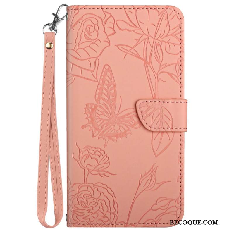 Nahkakotelo iPhone 16 Pro Perhosprintti Hihnalla