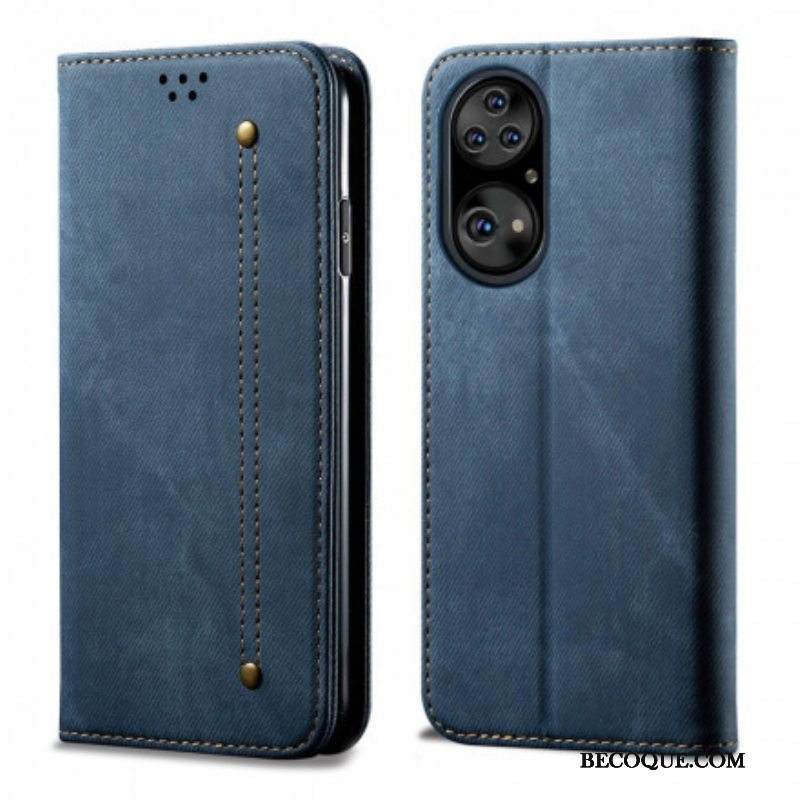 Puhelinkuoret Huawei P50 Pro Kotelot Flip Faux Leather Jeans Texture