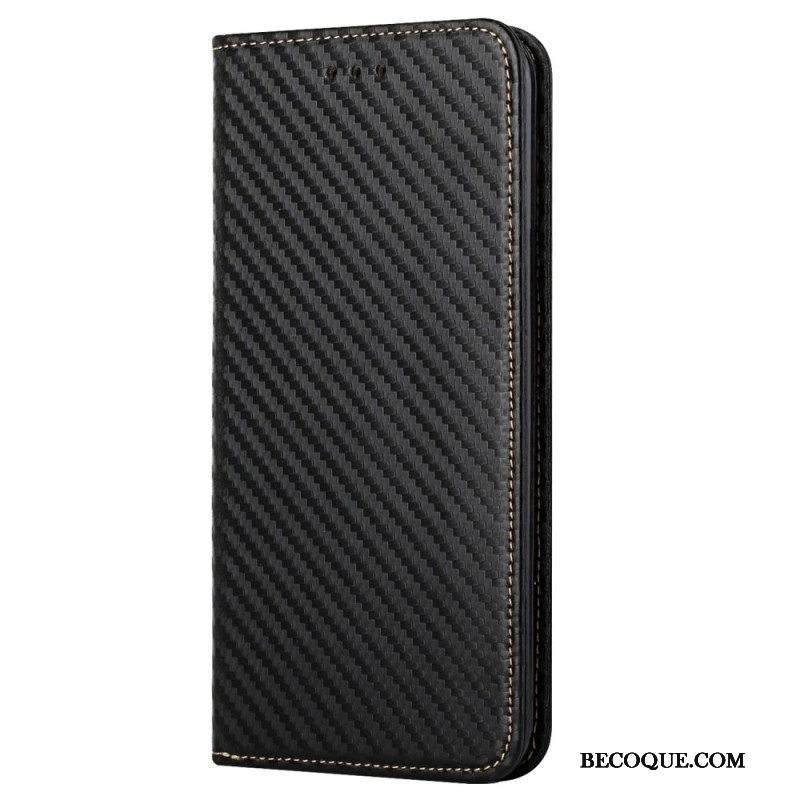 Puhelinkuoret iPhone 14 Plus Kotelot Flip Hiilikuitu Kaulanauhalla