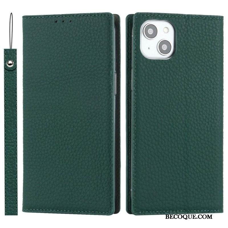 Puhelinkuoret iPhone 14 Plus Suojaketju Kuori Kotelot Flip Aito Litchi-nahkahihna