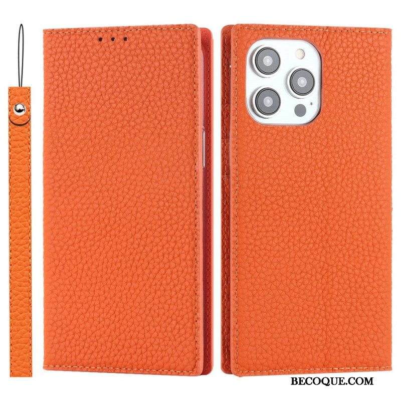 Puhelinkuoret iPhone 14 Pro Suojaketju Kuori Kotelot Flip Aito Litchi-nahkahihna