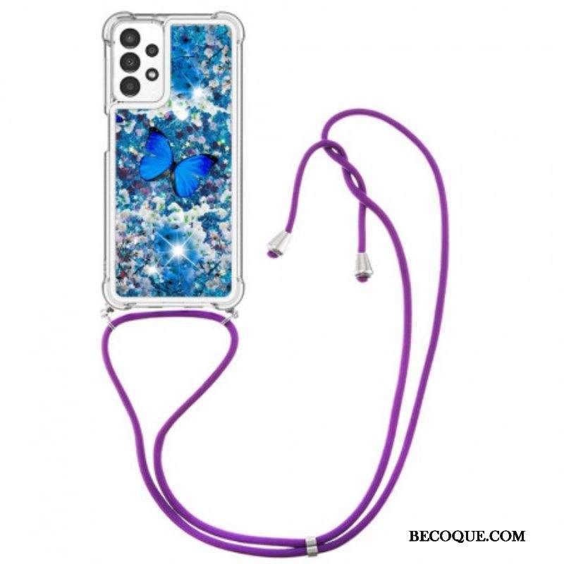 Case Samsung Galaxy A13 Kiristysnyörillä Kiristysnyöri Paljettiperhosia