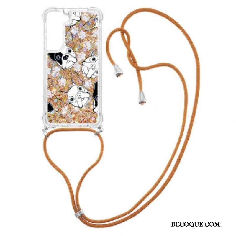 Case Samsung Galaxy S22 5G Kiristysnyörillä Paljetti Kiristysnyöri Koirat