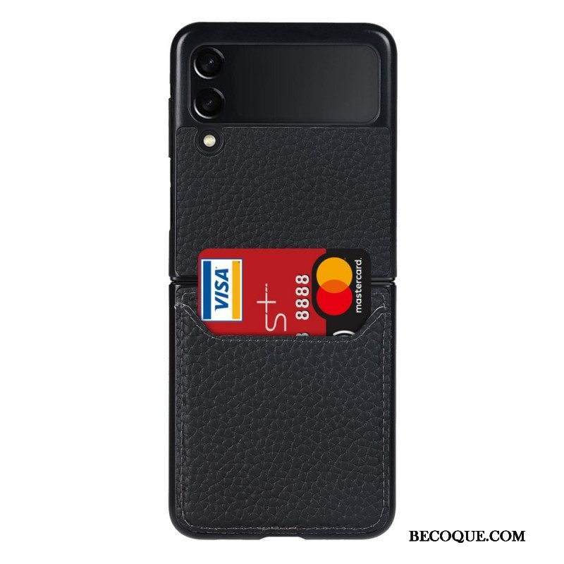Case Samsung Galaxy Z Flip 3 5G Kotelot Flip Aito Litchin Nahkainen Korttikotelo
