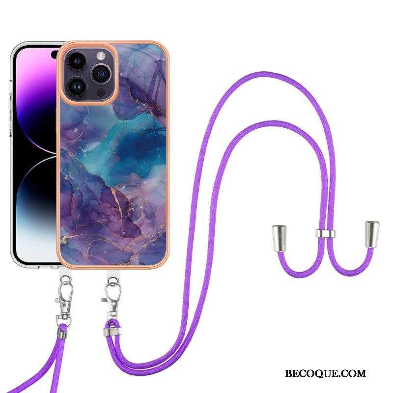 Case iPhone 15 Pro Max Kiristysnyörillä Marmoroitu Johto