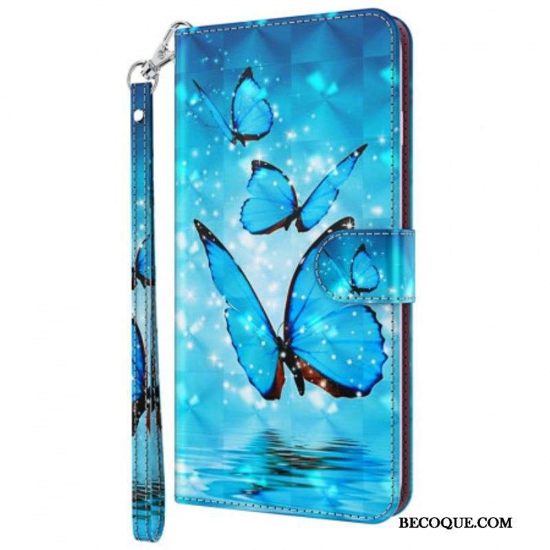 Flip Case Moto E40 / E30 / E20 Lentävät Siniset Perhoset