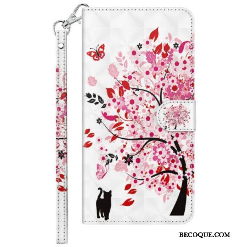 Flip Case Moto G73 5G Suojaketju Kuori Punainen Puu Hihnalla