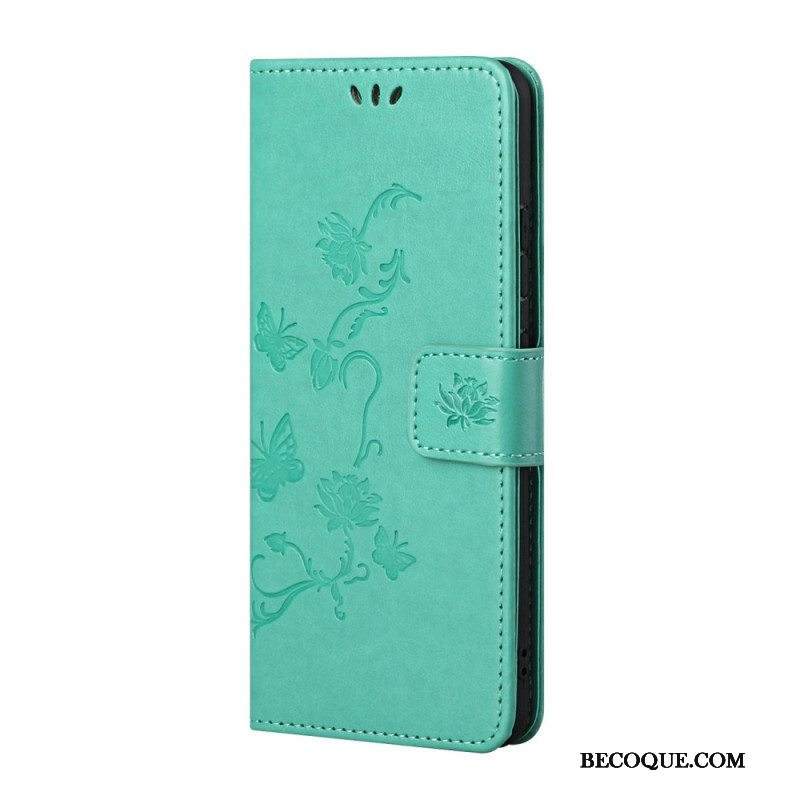 Flip Case Samsung Galaxy A13 5G / A04s Suojaketju Kuori Strap Kukat