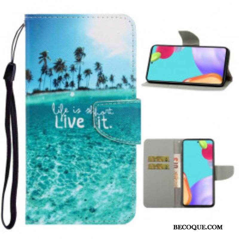 Flip Case Samsung Galaxy A52 4G / A52 5G / A52s 5G Suojaketju Kuori Elä Se Lanyardissa