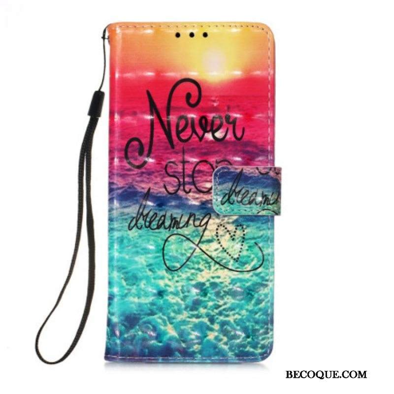 Flip Case Samsung Galaxy A54 5G Suojaketju Kuori Älä Koskaan Lopeta Unelmoimista Strappy