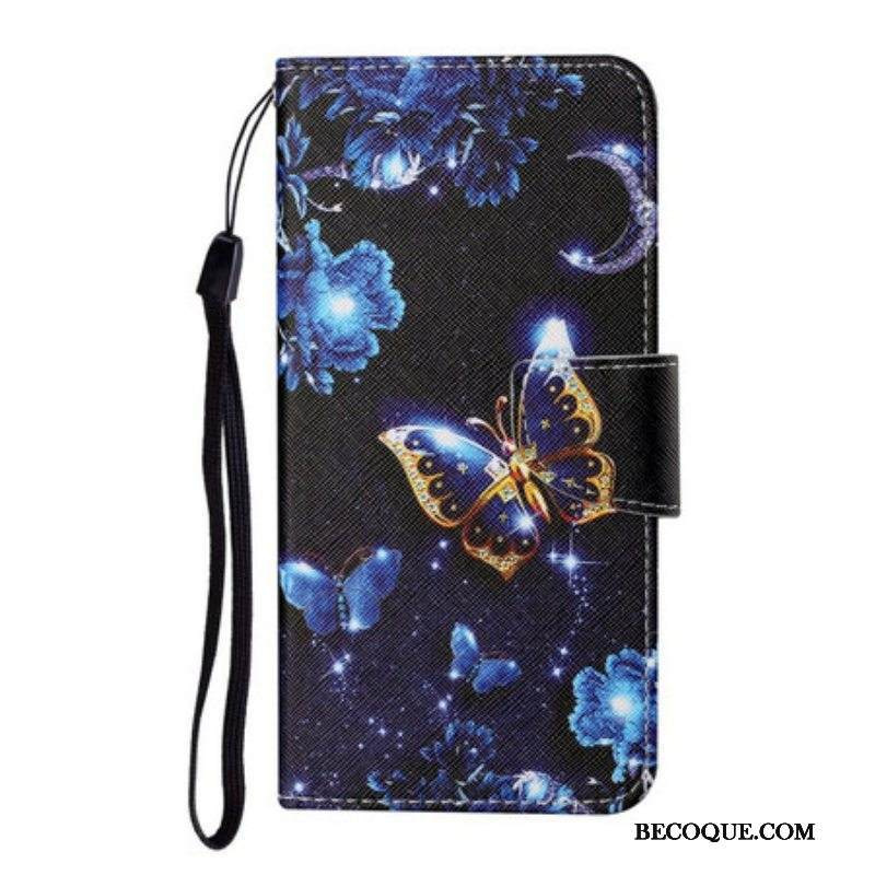 Flip Case Samsung Galaxy S21 FE Suojaketju Kuori Arvokkaita Stringiperhosia