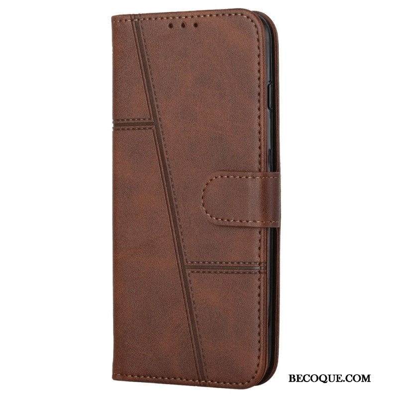 Flip Case Samsung Galaxy S22 Ultra 5G Suojaketju Kuori Strappy Geometric Leather Style