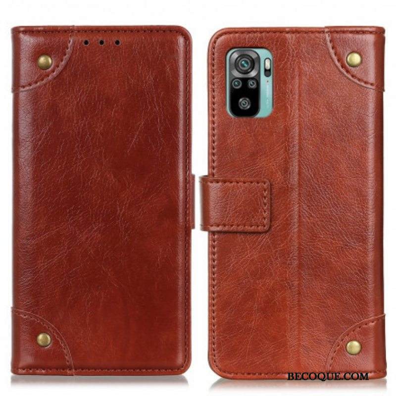 Flip Case Xiaomi Redmi Note 10 / 10S Tyylikkäät Nappan Nahkaiset Vintage-niitit