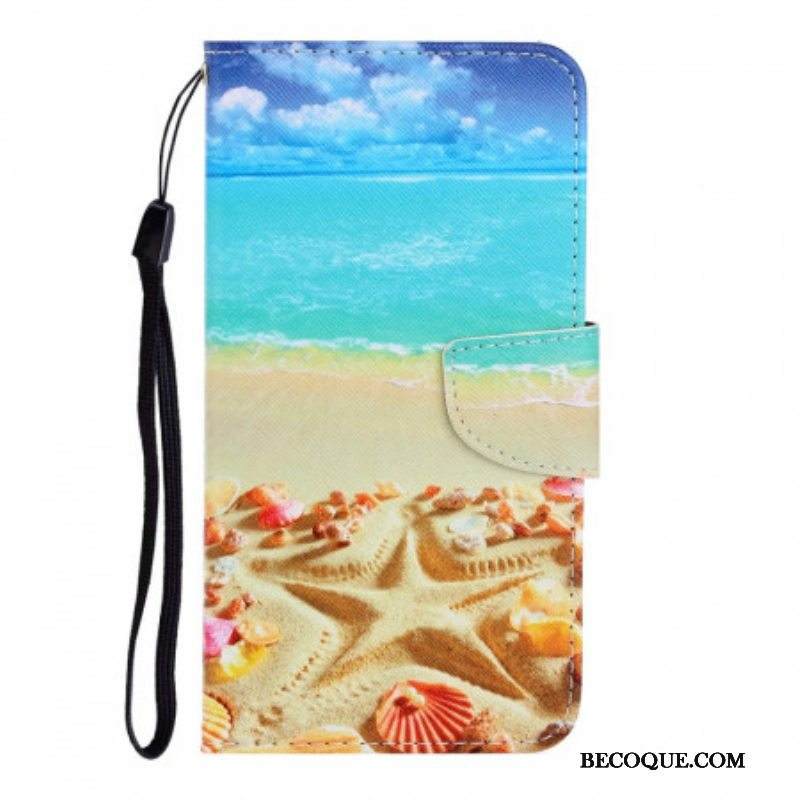 Flip Case Xiaomi Redmi Note 11 Pro Plus 5G Suojaketju Kuori Lanyard Beach
