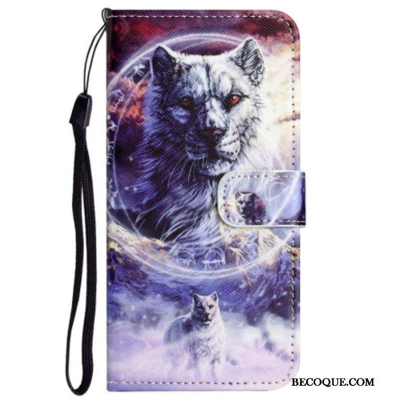 Flip Case Xiaomi Redmi Note 12 4G Suojaketju Kuori Strappy Snow Wolf
