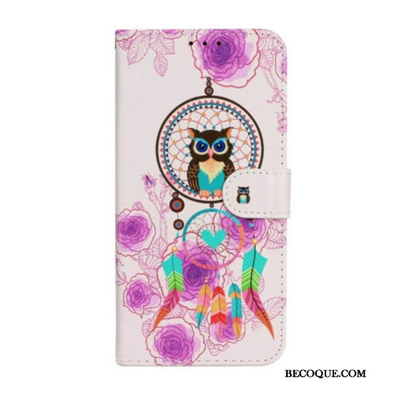 Flip Case iPhone 13 Mini Suojaketju Kuori Strappy Owl Mandala
