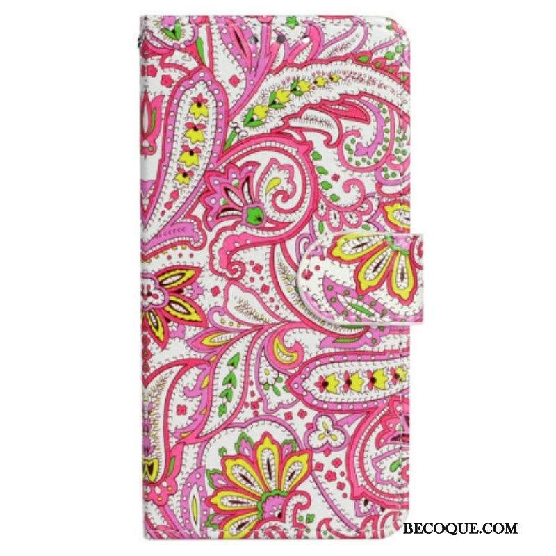 Flip Case iPhone 15 Plus Suojaketju Kuori Värikäs Kuvio Hihnalla