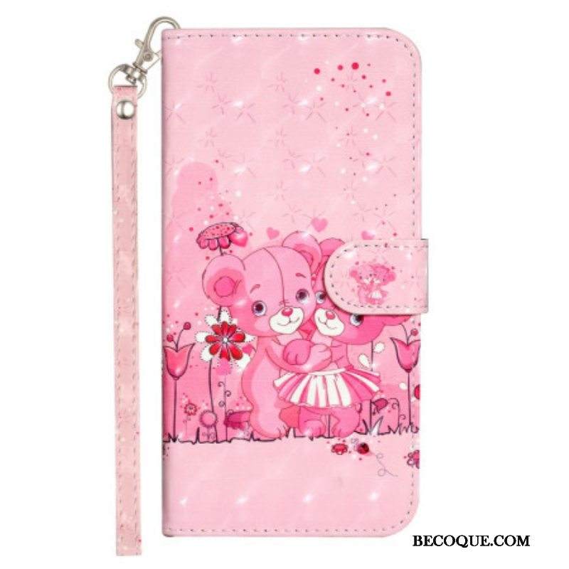 Flip Case iPhone 15 Pro Suojaketju Kuori 3d-nallekarhut Hihnalla