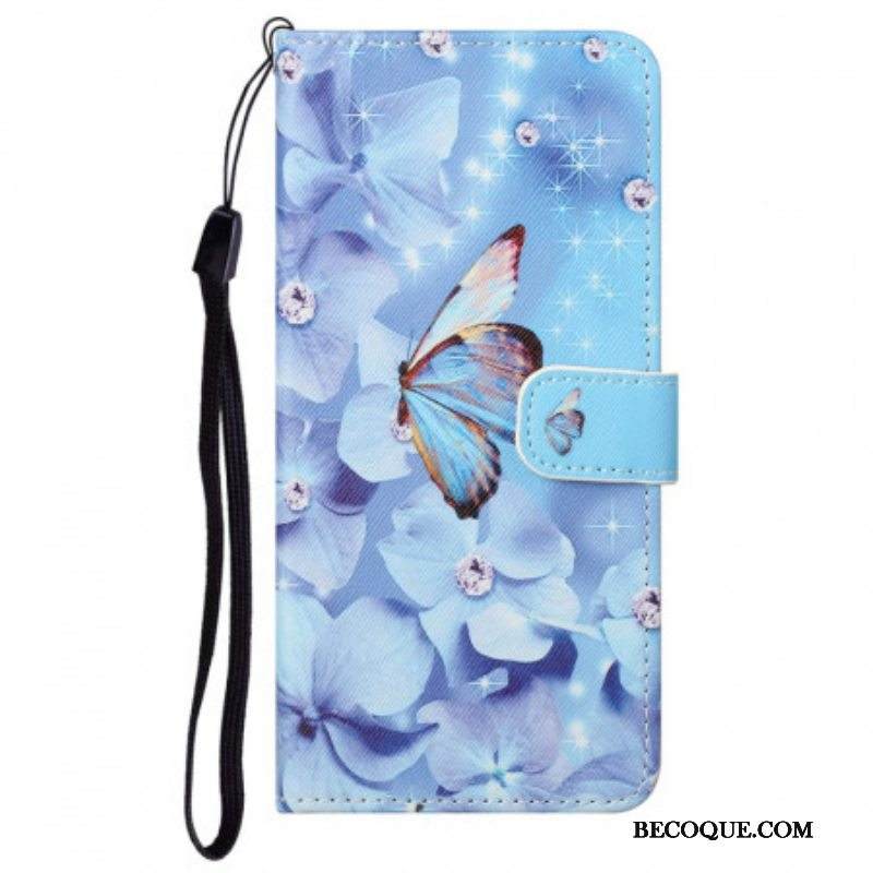 Kotelot Moto G71 5G Suojaketju Kuori Strappy Diamond Perhoset