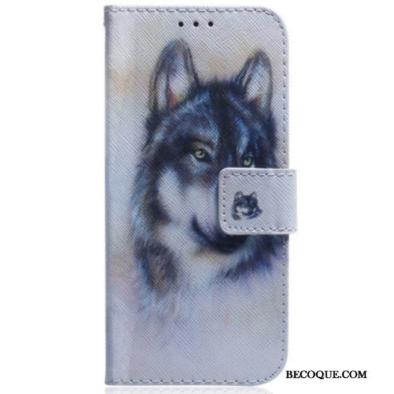 Kotelot Moto G73 5G Suojaketju Kuori Strappy Watercolour Wolf