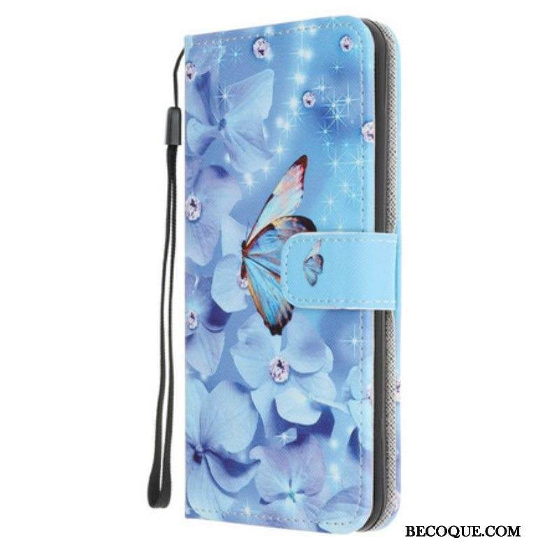 Kotelot Samsung Galaxy A52 4G / A52 5G / A52s 5G Suojaketju Kuori Strappy Diamond Perhoset