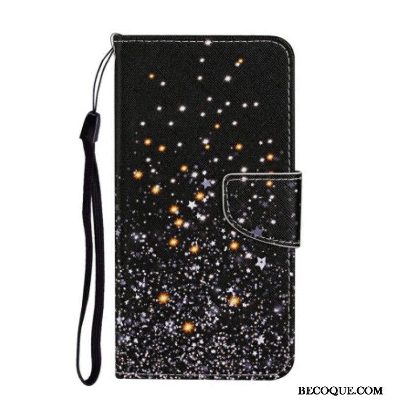 Kotelot Samsung Galaxy A54 5G Suojaketju Kuori Musta Pohja Ja Kimalteleva Olkahihna