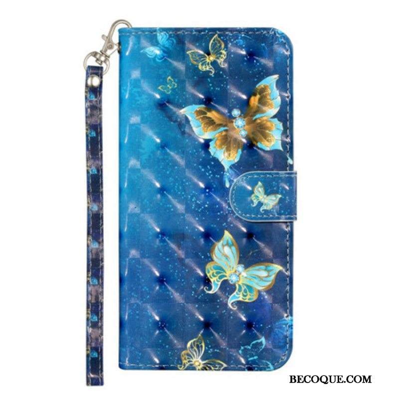 Kotelot Samsung Galaxy S21 5G Vaaleapilkkuperhoset Kaulanauhalla