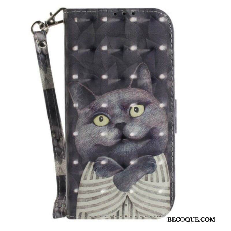 Kotelot Samsung Galaxy S21 FE Suojaketju Kuori Harmaa Kissa Hihnalla