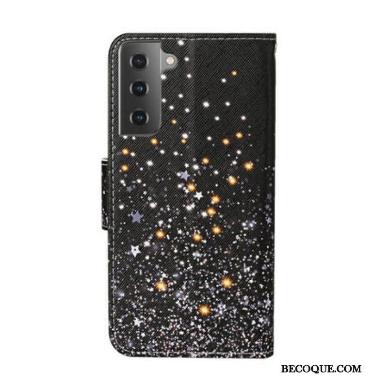 Kotelot Samsung Galaxy S21 Plus 5G Tähtiä Ja Paljetteja Kaulanauhalla