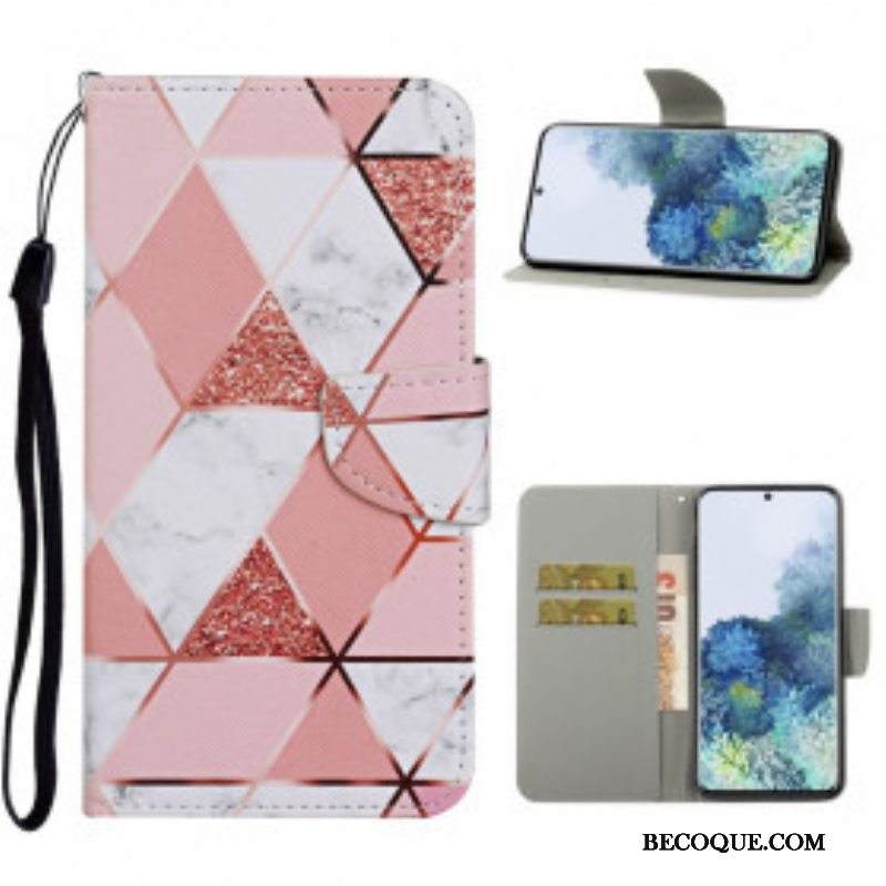 Kotelot Samsung Galaxy S21 Ultra 5G Marmori Ja Paljetteja Hihnalla