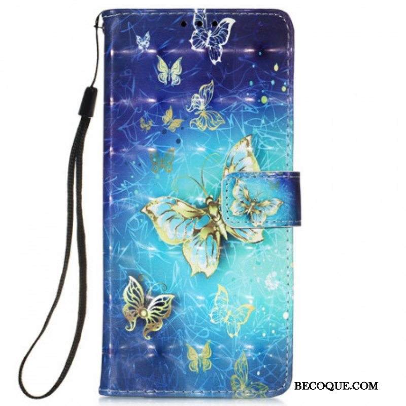 Kotelot Samsung Galaxy S22 Ultra 5G Golden Butterflies Kaulanauha