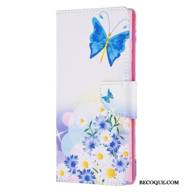 Kotelot Samsung Galaxy S22 Ultra 5G Maalattuja Perhosia Ja Kukkia