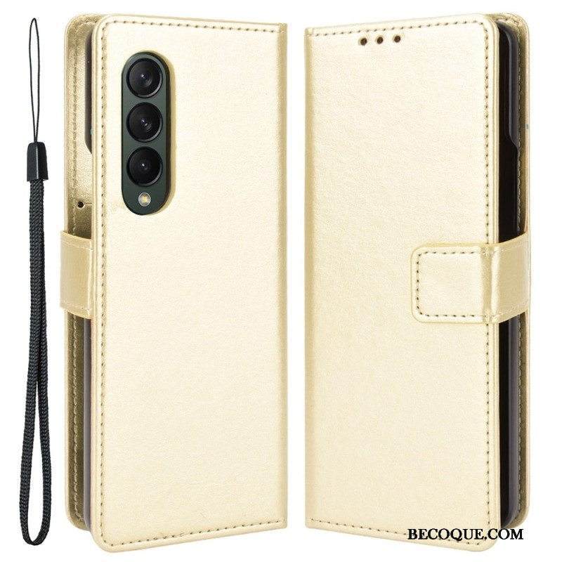 Kotelot Samsung Galaxy Z Fold 4 Suojaketju Kuori Klassinen Strappy Smooth Faux Leather