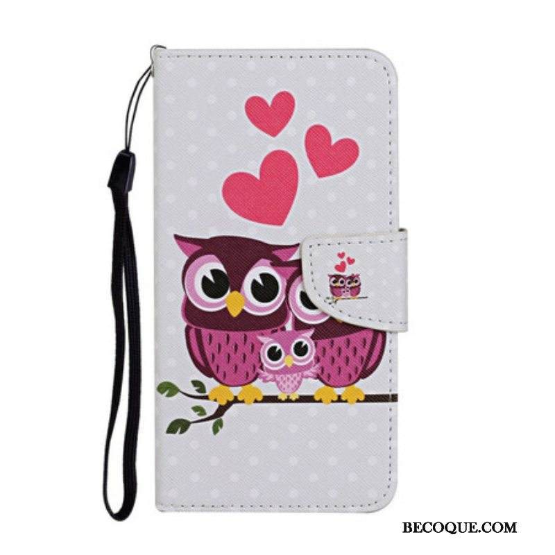 Kotelot iPhone 13 Pro Pöllöperhe Kaulanauhan Kanssa