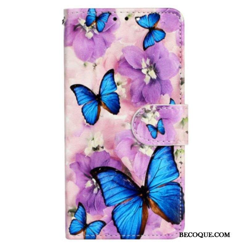 Kotelot iPhone 15 Suojaketju Kuori Pienet Siniset Perhoset Hihnalla