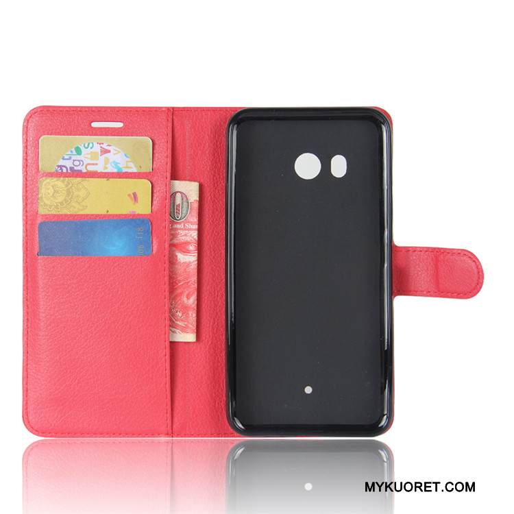 Kuori Htc U11 Salkku Kortti Murtumaton, Kotelo Htc U11 Nahka Punainen Puhelimen Kuoret