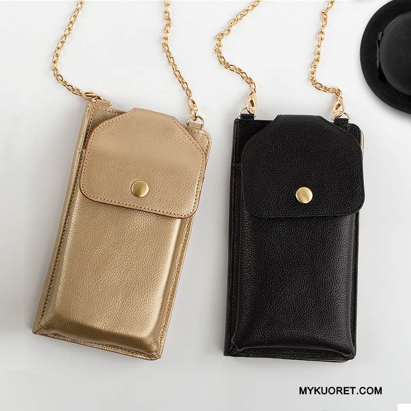 Kuori Huawei Ascend Mate 7 Nahka Kulta Ripustettavat Koristeet, Kotelo Huawei Ascend Mate 7 Laukut Ripustettava Kaula Musta