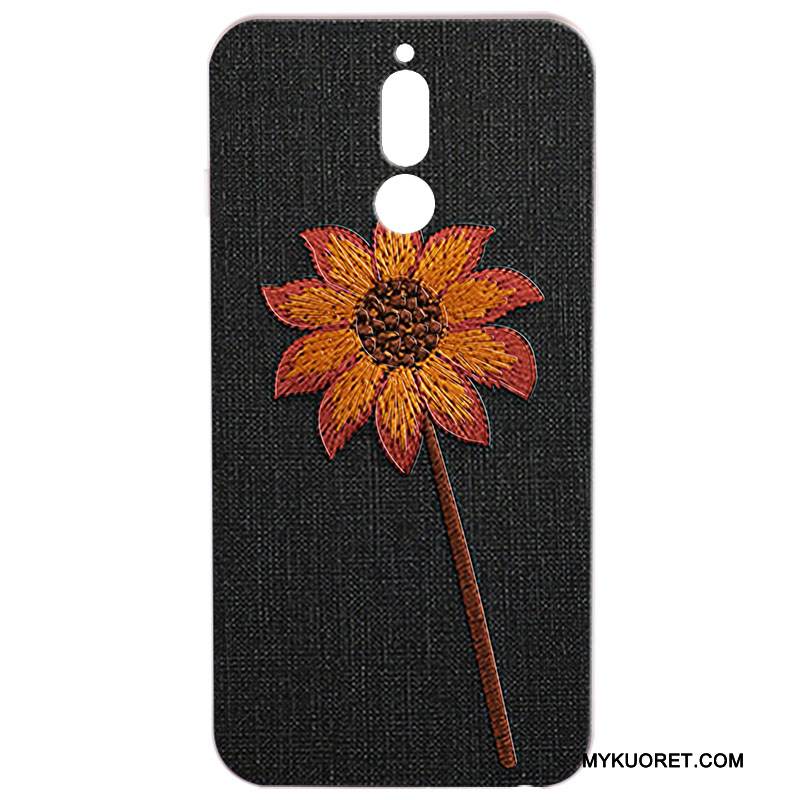 Kuori Huawei Mate 10 Lite Laukut Kirjonta Murtumaton, Kotelo Huawei Mate 10 Lite Silikoni Musta Kukka