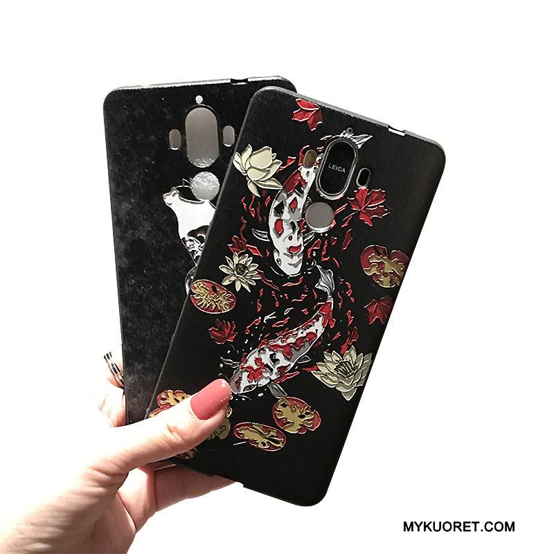 Kuori Huawei Mate 9 Pehmeä Neste Musta Puhelimen Kuoret, Kotelo Huawei Mate 9 Kohokuviointi Tuuli Nosturi