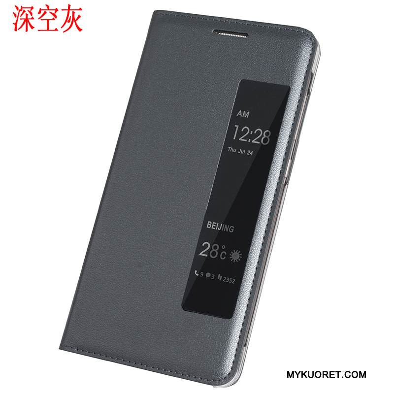 Kuori Huawei Mate 9 Pro Nahka Harmaa Puhelimen Kuoret, Kotelo Huawei Mate 9 Pro Kuoret