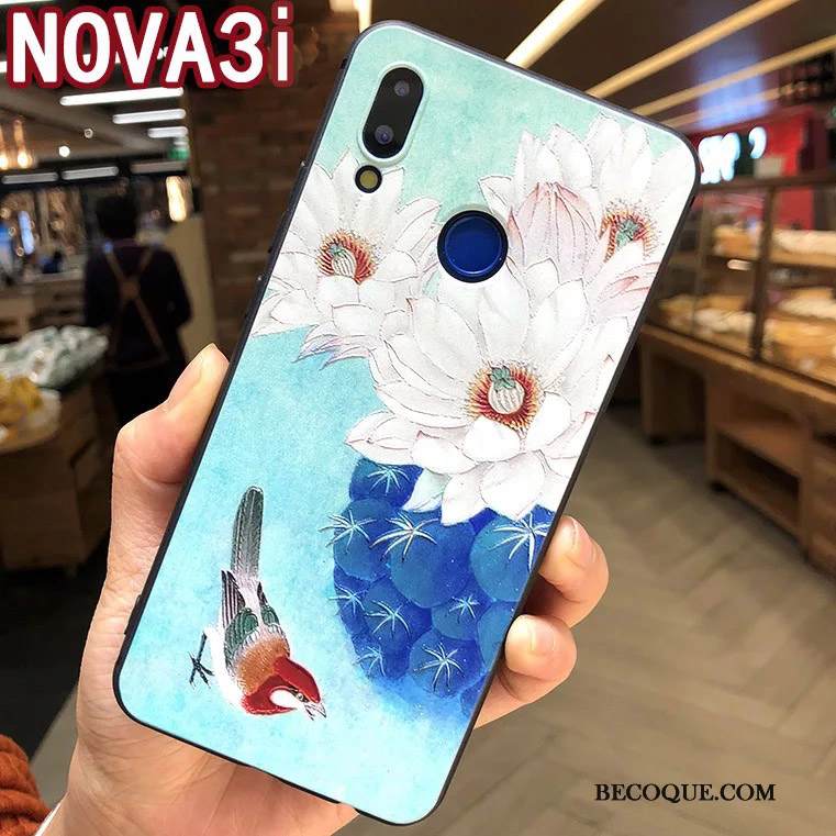 Kuori Huawei P Smart+ Kohokuviointi Trendi Kustannukset, Kotelo Huawei P Smart+ Suojaus Sininen Ripustettavat Koristeet