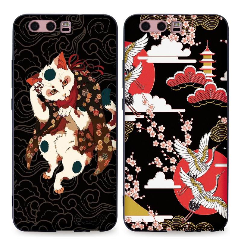 Kuori Huawei P10 Pehmeä Neste Japanilainen Tuuli, Kotelo Huawei P10 Silikoni Kirsikka Kissa