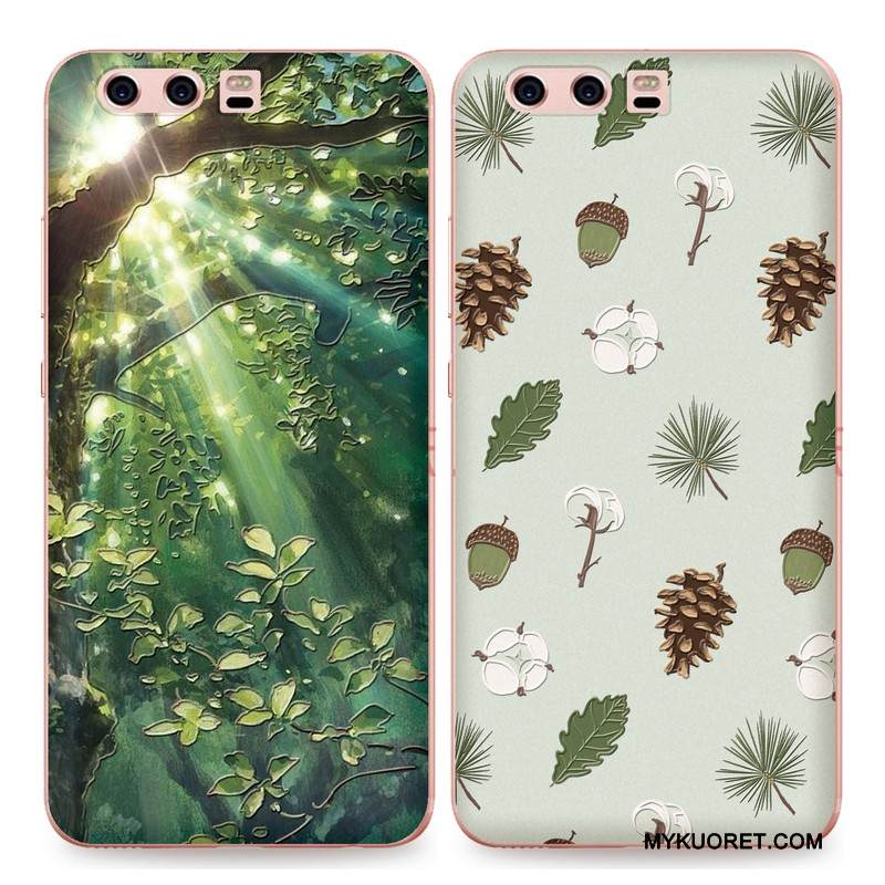 Kuori Huawei P10 Plus Kohokuviointi Kukkia Ripustettavat Koristeet, Kotelo Huawei P10 Plus Laukut Vihreä Puhelimen Kuoret