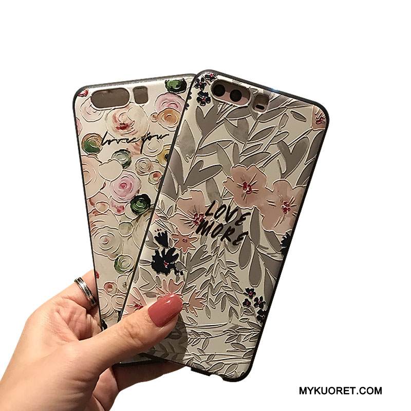 Kuori Huawei P10 Plus Tuki Punainen Musta, Kotelo Huawei P10 Plus Monivärinen Kukka Pesty Suede