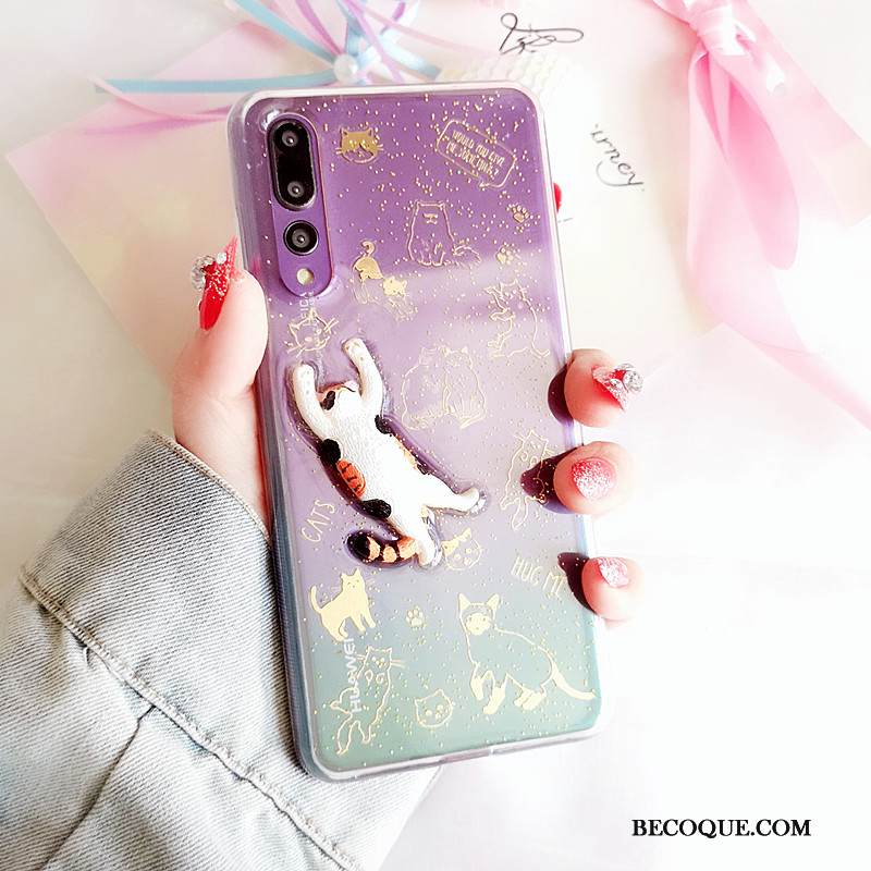 Kuori Huawei P20 Pro Laukut Muokata Violetti, Kotelo Huawei P20 Pro Pehmeä Neste Ihana Kissa