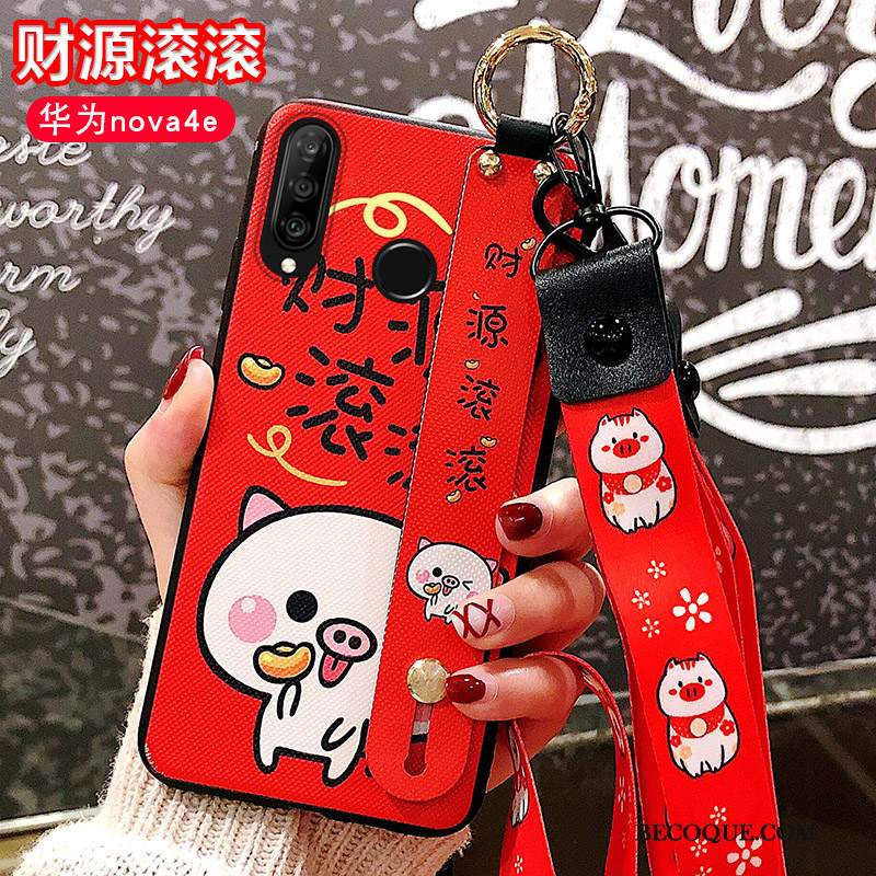 Kuori Huawei P30 Lite Pehmeä Neste Ripustettavat Koristeet Puhelimen Kuoret, Kotelo Huawei P30 Lite Luova Rikkaus Punainen