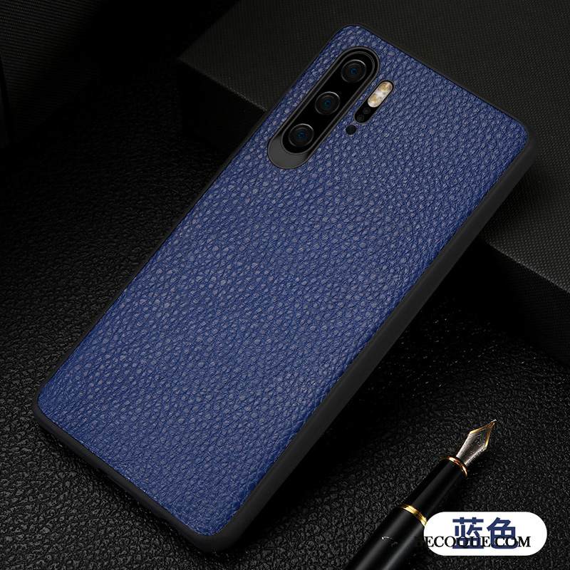 Kuori Huawei P30 Pro Nahka Rengas Persoonallisuus, Kotelo Huawei P30 Pro Suojaus Sininen Magneettinen