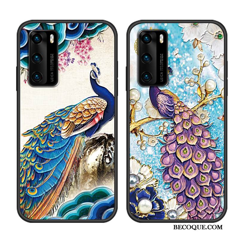 Kuori Huawei P40 Suojaus Net Red Klassinen, Kotelo Huawei P40 Kohokuviointi Rakastunut Riikinkukko