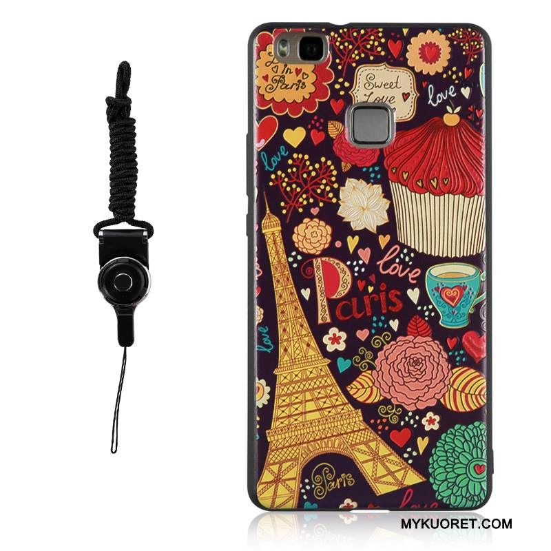 Kuori Huawei P9 Lite Pehmeä Neste Ripustettavat Koristeet Jauhe, Kotelo Huawei P9 Lite Kohokuviointi Pesty Suede Murtumaton